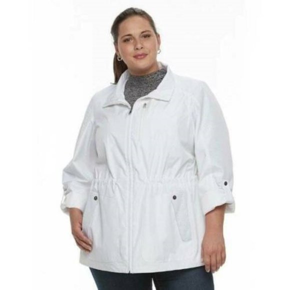Womens Jacket White 1X Anorak Hooded Zip Up Coat Midweight Plus Croft & Barrow - Picture 1 of 10